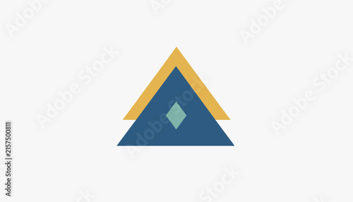 Abstract geometric logo featuring overlapping yellow and blue triangles with a central green diamond shape.