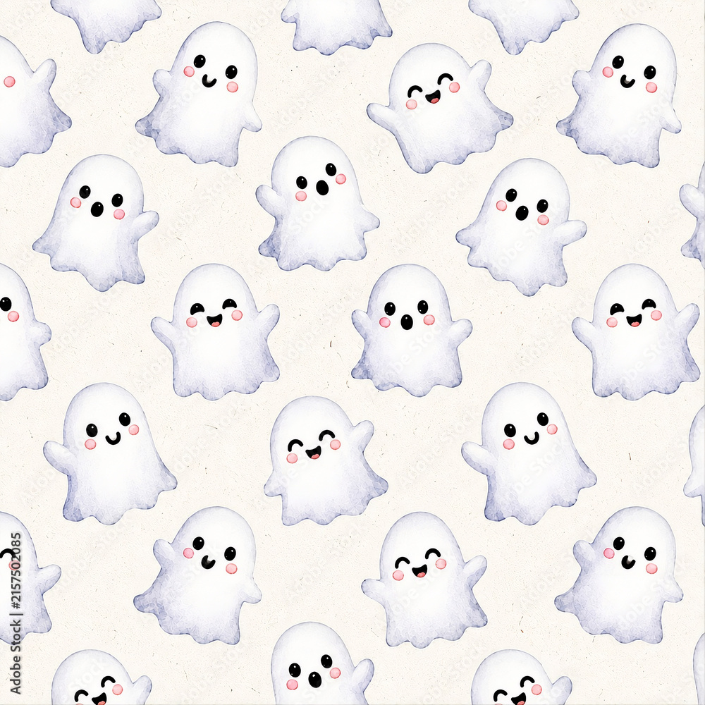 cute watercolor ghost seamless pattern