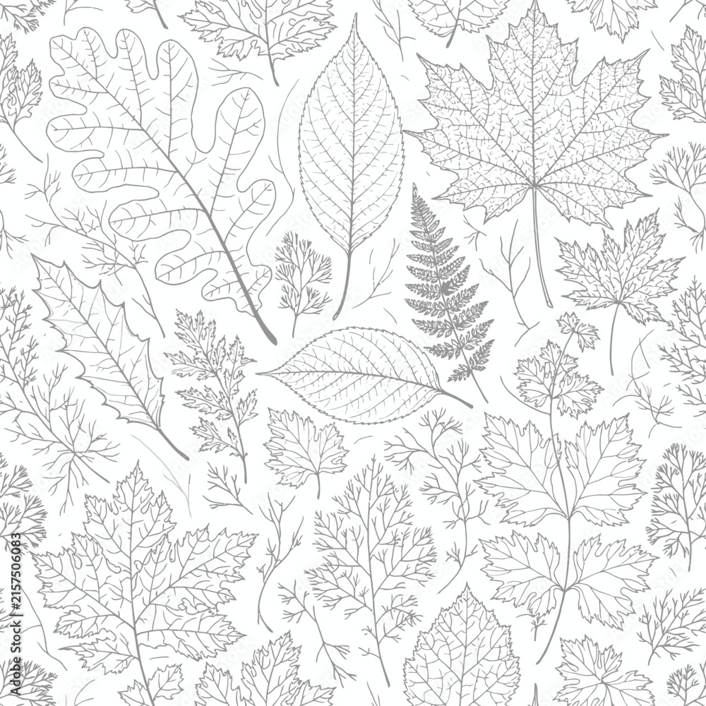 Fototapeta premium Seamless botanical line art pattern with autumn leaves