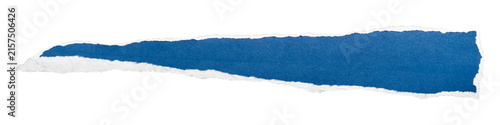 Konstfotografi Tapered blue torn paper strip with pointed left end, on transparent background