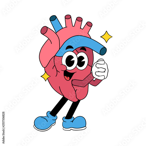 Retro Cartoon Human Heart Mascot with Number One Foam Finger