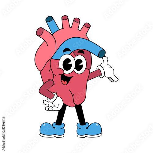 Retro Cartoon Human Heart Mascot Presenting Gesture
