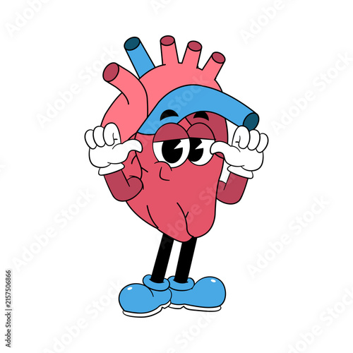 Retro Cartoon Human Heart Mascot in Proud Pose
