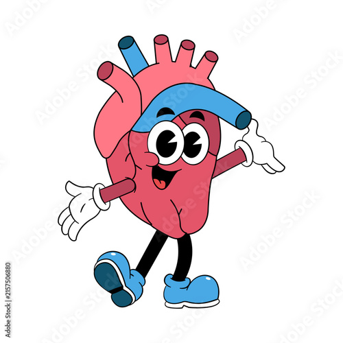 Retro Cartoon Human Heart Mascot in Welcoming Pose