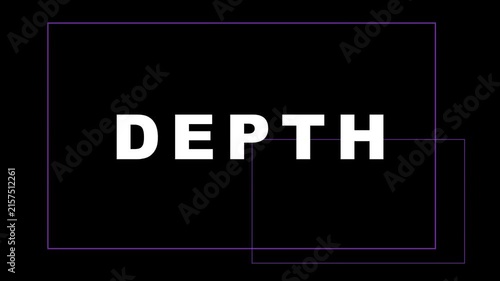 Minimalist depth typography motion with geometric purple frames on animation 4k black background