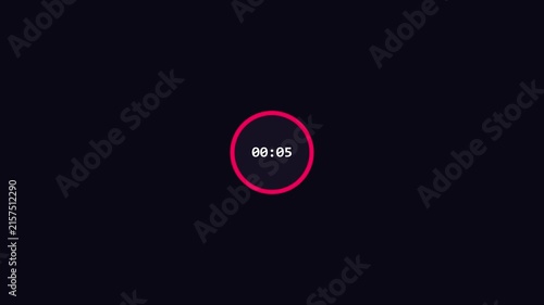Minimalist digital countdown timer with pink circular progress bar on dark animation 4k background circle