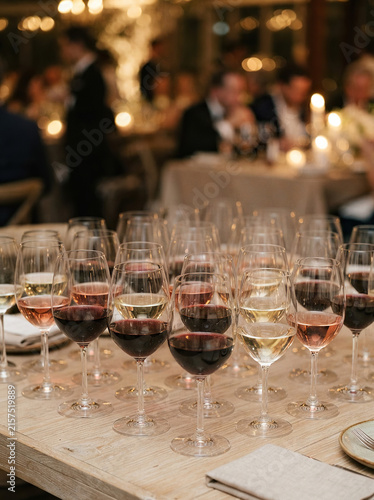Assorted Wine Glasses Prepared for Formal Dining Event