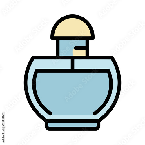 Minimal flat perfume bottle icon in pastel blue and beige. Clean vector outline symbol for cosmetics packaging, beauty apps, UI and branding