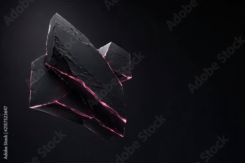 Abstract 3D Brutalist Structure with Obsidian and Neon Pink Glass.