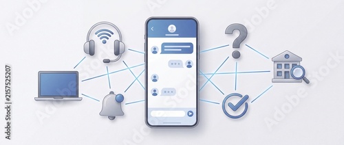 Digital communication and connectivity concept with smartphone icons with depicts smartphone surrounded various icons representing communication devices network connections