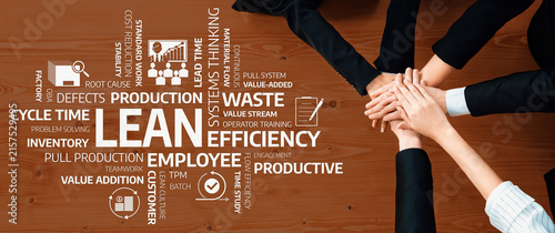 Quadro su tela A dynamic teamwork illustration showcasing lean management principles focusing on efficiency, production processes, and employee engagement in a business environment