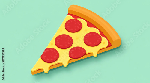 Pepperoni pizza slice illustration with melted cheese isolated background