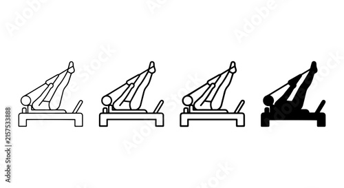 Pilates Reformer Exercise Variations, Fitness Equipment Poses, Body Workout Icons, Health Activity Graphics