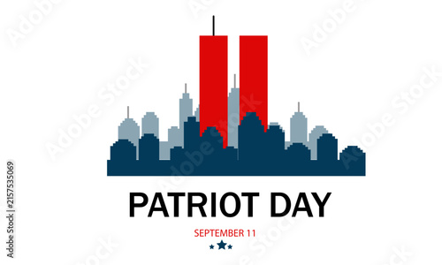 Cuadro en lienzo Patriot day commemorative vector illustration with red towers skyline silhouette