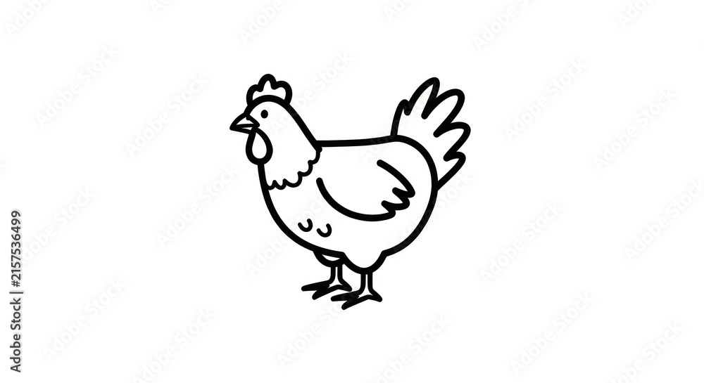 Fototapeta premium Black and white chicken illustration.