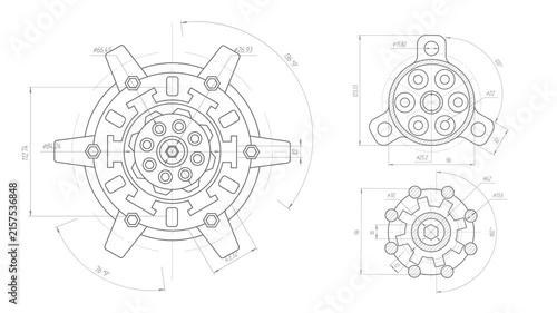 Gears. Mechanical Engineering background .Technical drawing .