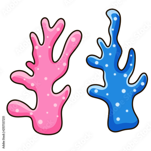 Cute coral pair cartoon hand drawn minimal pink blue sea reef graphic for fish tank decor