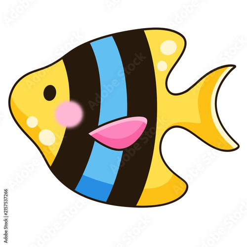 Cute angelfish cartoon hand drawn minimal yellow striped fish graphic for children book decor