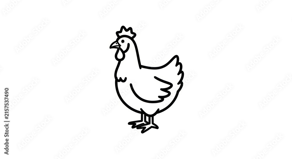 Fototapeta premium Simple Black and White Chicken Illustration.
