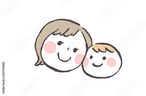 親子でほっぺを寄せ合って笑顔のイラスト