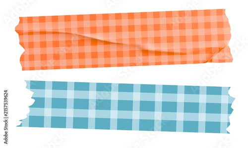 Orange and Blue Plaid Pattern Washi Tape Strips, Isolated on Transparent Background png
