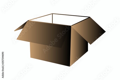 Open cardboard shipping box with lid up isolated on white background