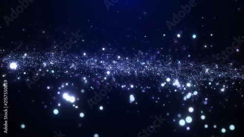 Abstract Blue Particles Flowing in Dark Space Background