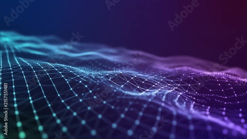 Abstract Digital Network Wave with Glowing Particles