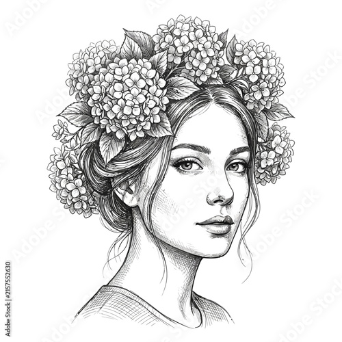 Woman with Hydrangea Flower Crown Sketch