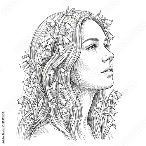 Woman with Lily of the Valley Flower Crown Sketch