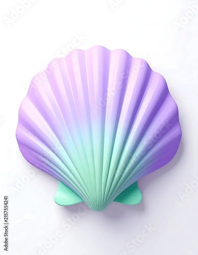 Pastel Mermaid Seashell Isolated on White Background.