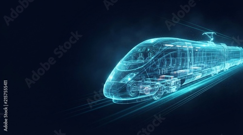 High speed motion digital bullet train with glowing lines modern transport future travel transportation technology wireframe illustration transport abstract