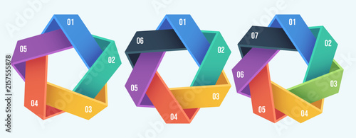 Infographic process cycle loop diagram elements. Business workflow steps layout, continuous options presentation design, intertwined ribbon chart template