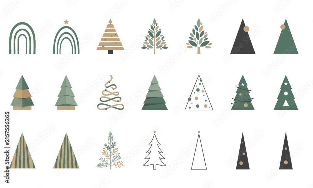 Obraz premium Set of Christmas tree line art. Abstract linear christmas tree. Hand drawn christmas trees doodle. Minimalist and elegant Christmas ornament. Vector illustration