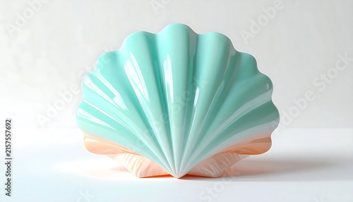 Pastel Mint and Peach Ceramic Seashell Decor Ornament.