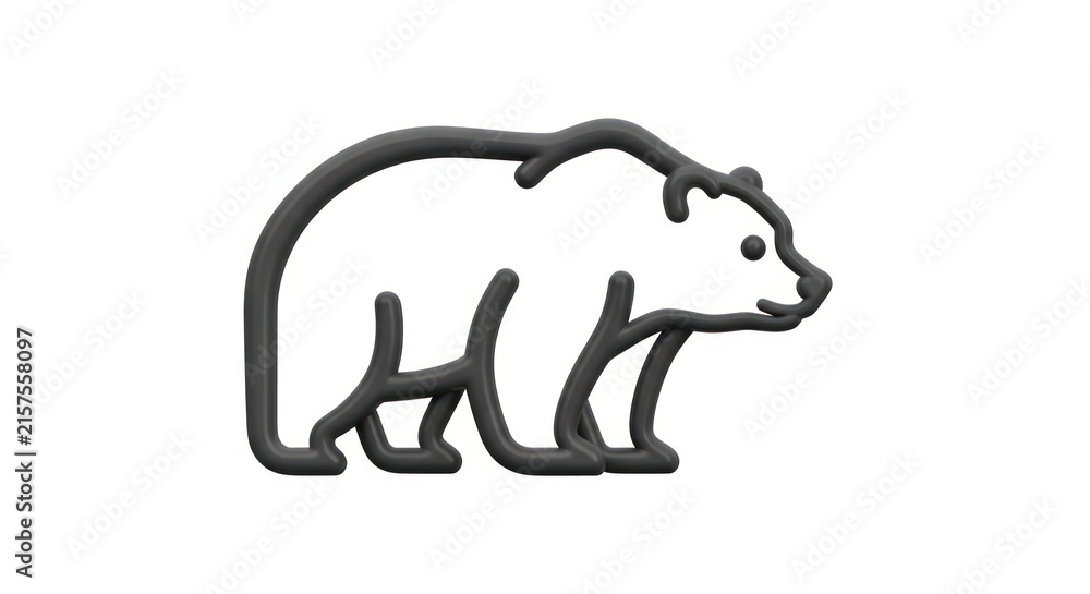 Fototapeta premium Black bear outline illustration side view.