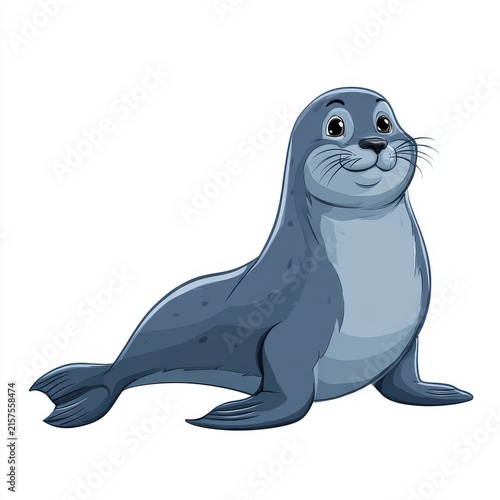 Cute Cartoon Grey Seal Character Illustration On A Isolated Plain White Background For Kids Design