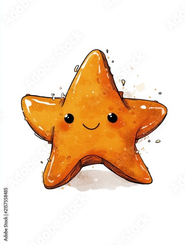 Cute Cartoon Orange Starfish Character With Smiling Face On A Clean White Background