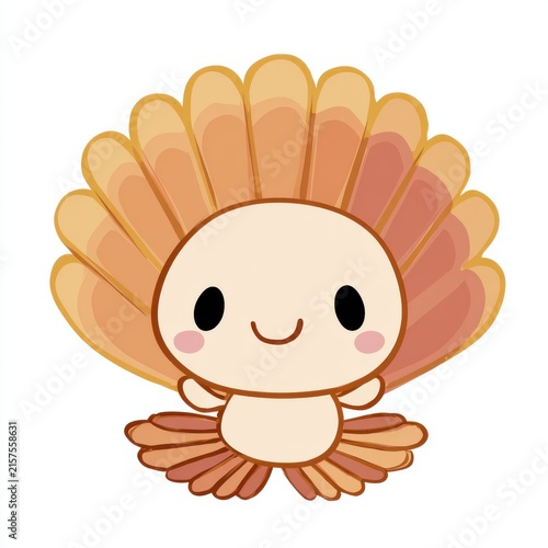 Cute Kawaii Seashell Character With Peach And Cream Tones On Isolated White Background