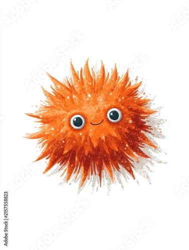 Cute Spiky Orange Furry Character With Big Friendly Eyes Isolated On White Background