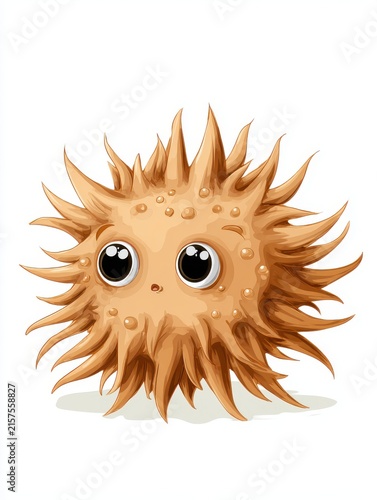 Cute Spiky Tan Creature With Big Black Eyes On A Isolated White Background
