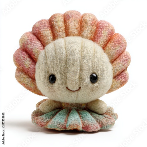 Cute Textured Shell Toy Figurine With Pastel Pink And Teal Accents Against A Clean White Background
