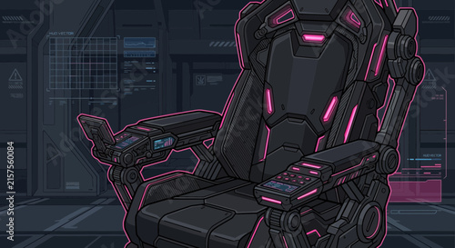 Futuristic Gaming Chair with Neon Lights in Sci-Fi Interior