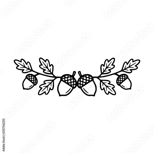 Hand Drawn Acorn and Oak Leaf Border Design.