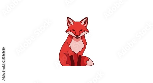 Cute cartoon red fox sitting down.