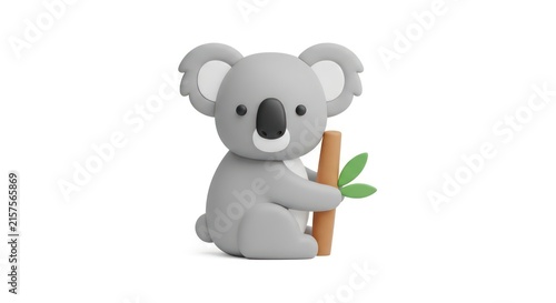 Cute koala bear with eucalyptus leaf.