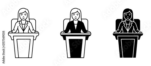 3 Speaker icons, outline and solid styles, for presentation and public speaking