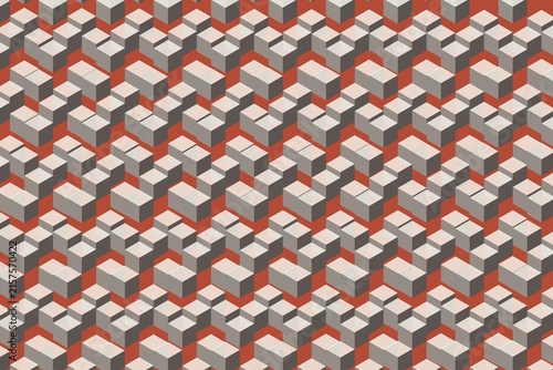 Abstract geometric pattern with 3d cube blocks on red background design.