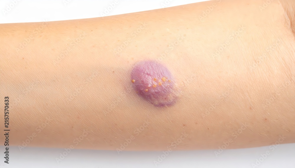 Fototapeta premium Purple Raised Skin Lesion on Forearm