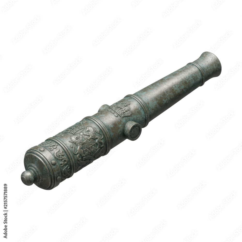 Naklejka premium Antique Bronze Cannon Barrel with Ornate Royal Engravings